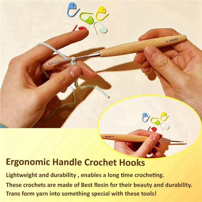 ABJI-40Pcs Wood Crochet Hooks  - огляд і ціна Wooden Crochet Hooks Ergonomic Handle