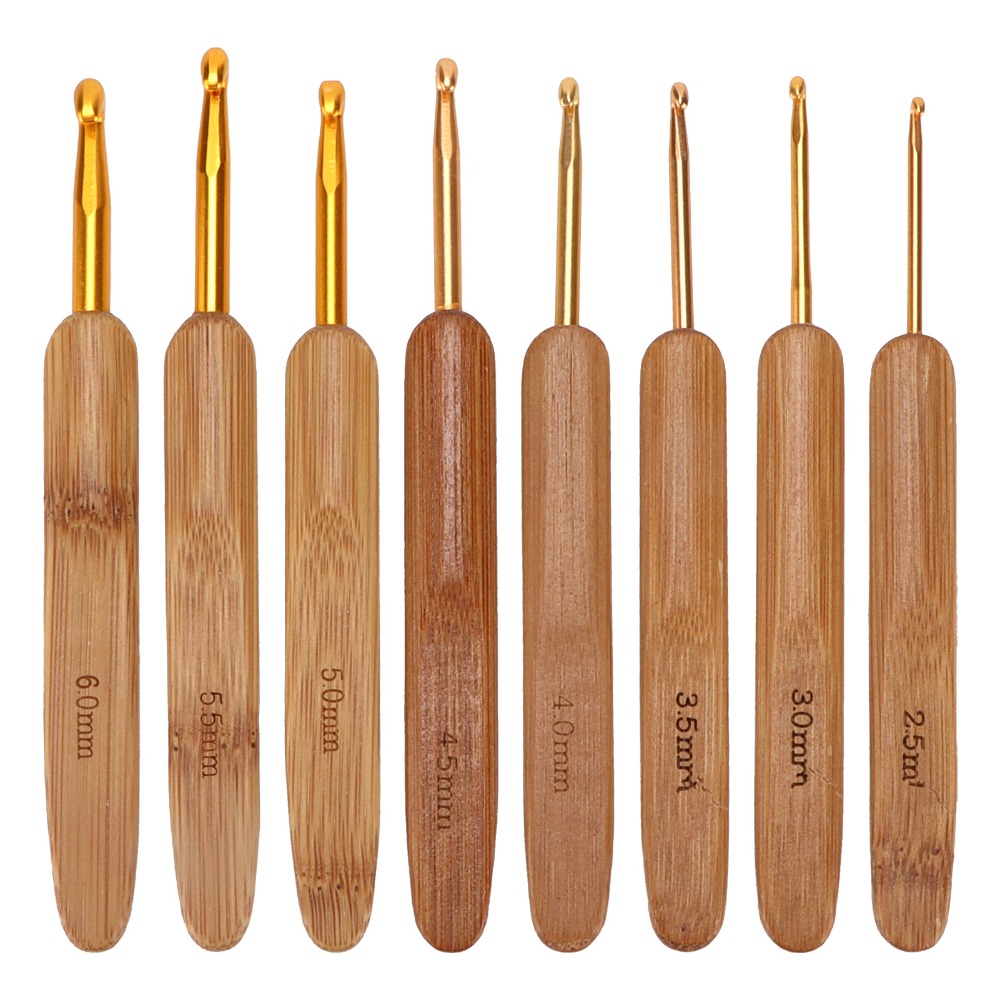 8pcs Ergonomic 2.5-6mm Sizes C - огляд і ціна Wooden Crochet Hooks Ergonomic Handle